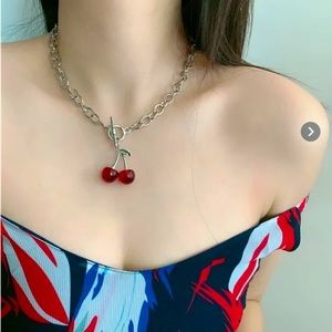 Silver and red cherry 🍒 choker
